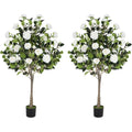 2PCS 4 FT Artificial Camellia Tree w/Blooming White Flowers for Indoor Outdoor