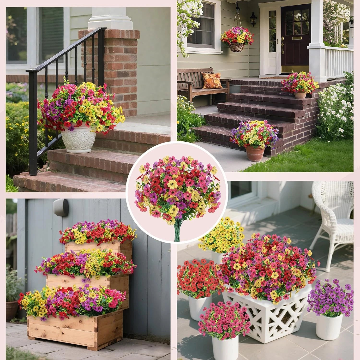 12 Bundles Artificial Flowers for Outdoors Fake Flowers Plants Spring S