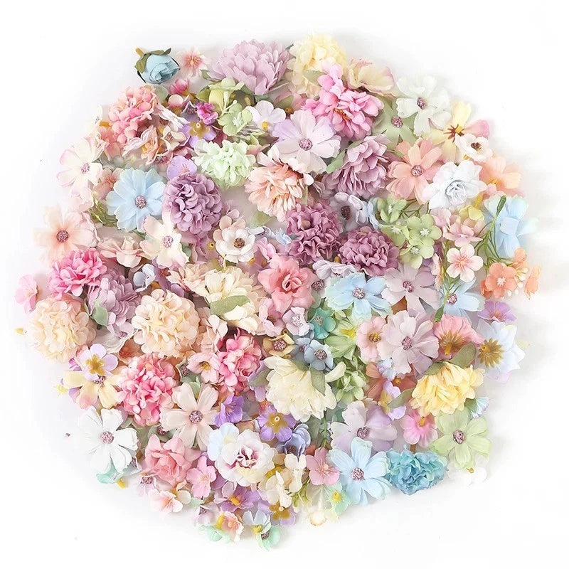 50Pcs Mini Random Mix Artificial Flowers Silk Fake Flowers for Home Decor Wed