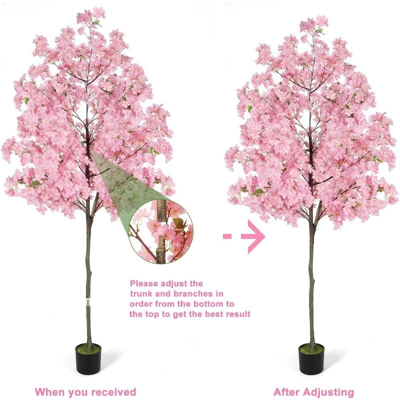 6FT Tall Cherry Blossom Artificial Tree, Fake Tree w/Plastic Nursery Pot, Pink