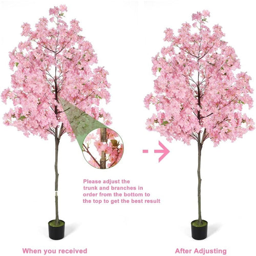 6FT Tall Cherry Blossom Artificial Tree, Fake Tree w/Plastic Nursery Pot, Pink