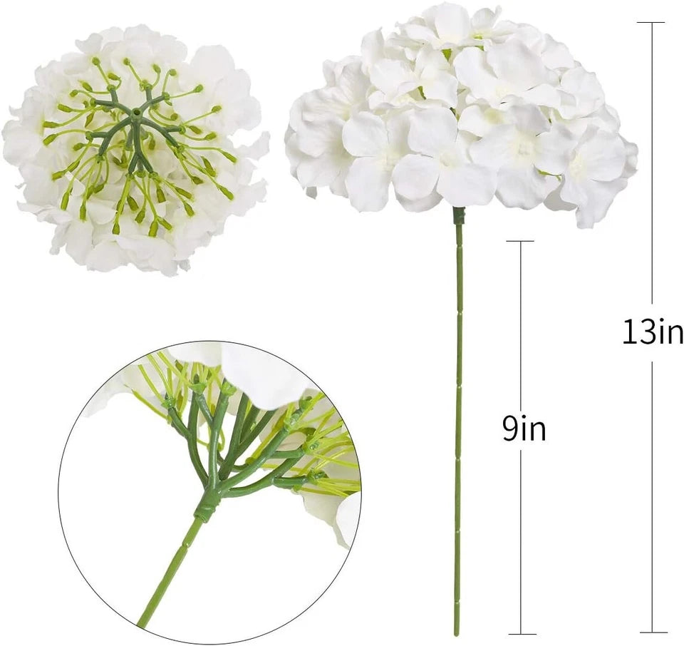 12Pcs Artificial Hydrangeas Realistic Silk Hydrangeas Heads with Stems Decor