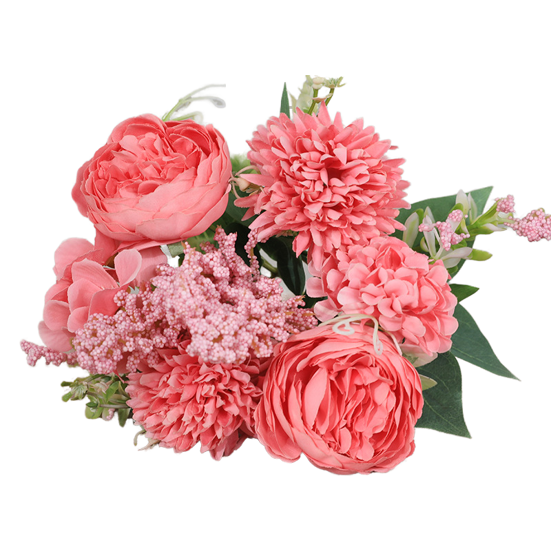 Artificial Silk Peony & Chrysanthemum Bouquet, Mixed Faux Flower Arrangement for Wedding Centerpieces and Home Décor