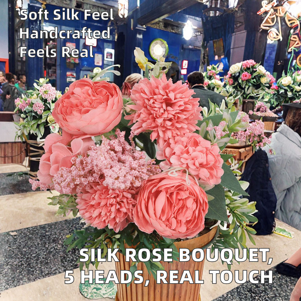 Artificial Silk Peony & Chrysanthemum Bouquet, Mixed Faux Flower Arrangement for Wedding Centerpieces and Home Décor